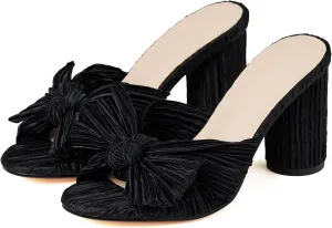 VIMISAOI Womens Bow Heels High Block Chunky Slide Sandals Open Toe Ankle Strap Wedding Dress Pumps Shoes