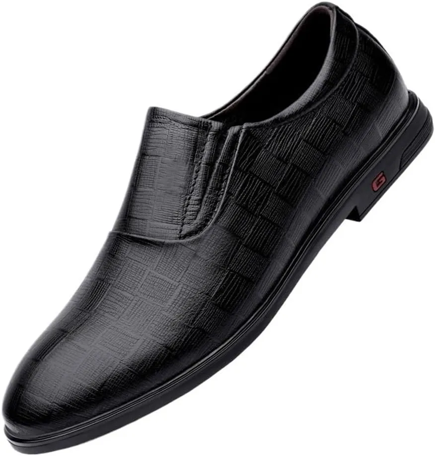 Vintage Brown Leather Loafers for Men Slip On Casual Dress Shoes Wedding Business Comfortable Trendy Checkered Flats