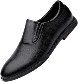 Vintage Brown Leather Loafers for Men Slip On Casual Dress Shoes Wedding Business Comfortable Trendy Checkered Flats