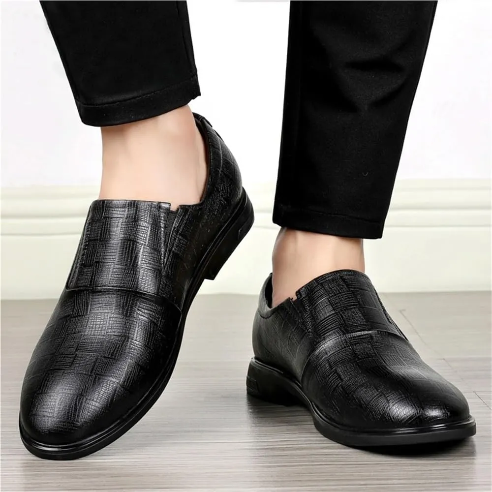 Vintage Brown Leather Loafers for Men Slip On Casual Dress Shoes Wedding Business Comfortable Trendy Checkered Flats