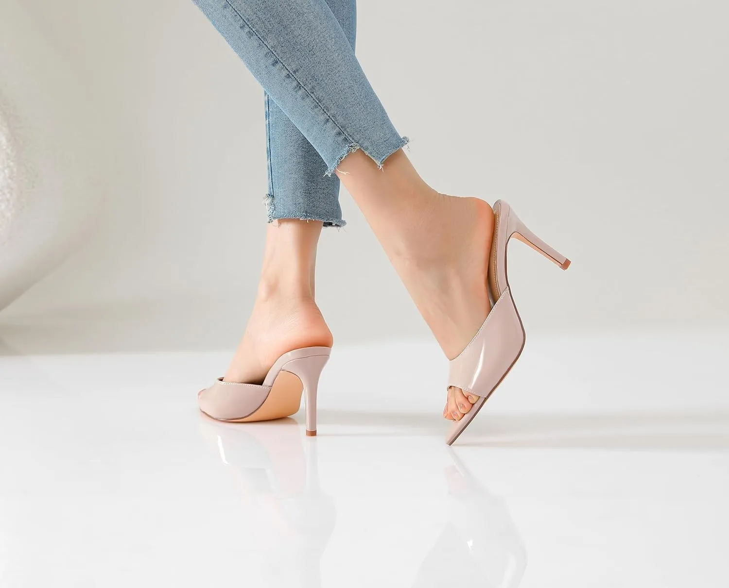 vivianly Clear Pointed Toe Heels Sandals Transparent Strap Stiletto High Heels Slip on Mules for Women