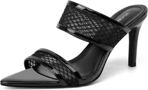 vivianly Clear Pointed Toe Heels Sandals Transparent Strap Stiletto High Heels Slip on Mules for Women