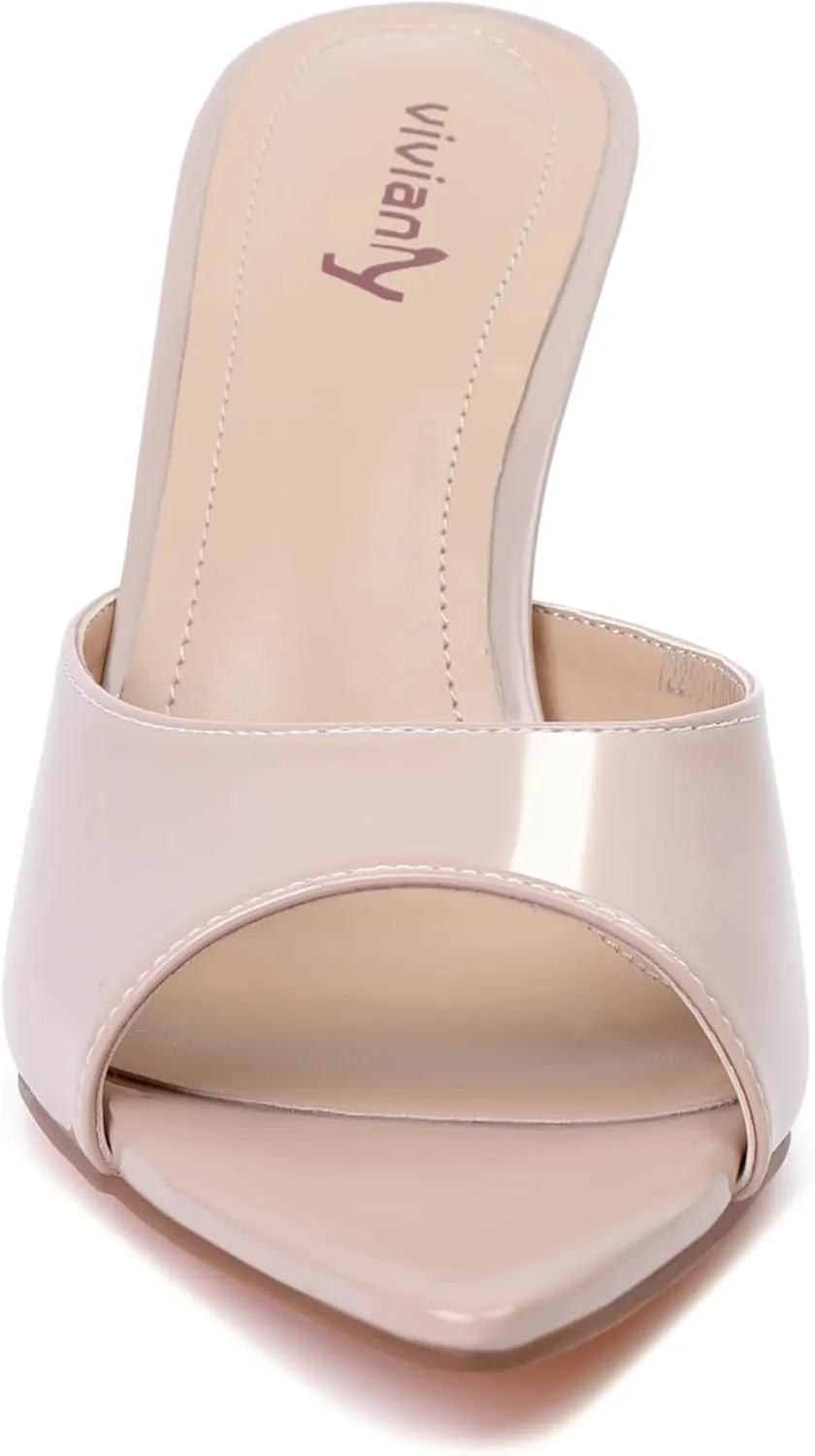 vivianly Clear Pointed Toe Heels Sandals Transparent Strap Stiletto High Heels Slip on Mules for Women