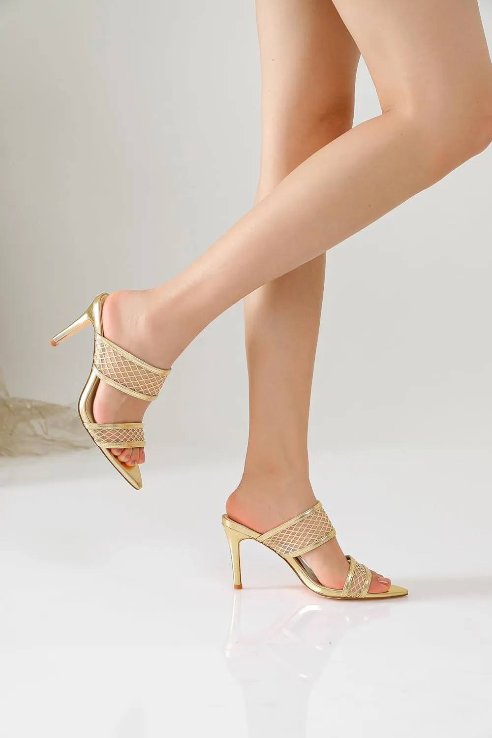 vivianly Clear Pointed Toe Heels Sandals Transparent Strap Stiletto High Heels Slip on Mules for Women