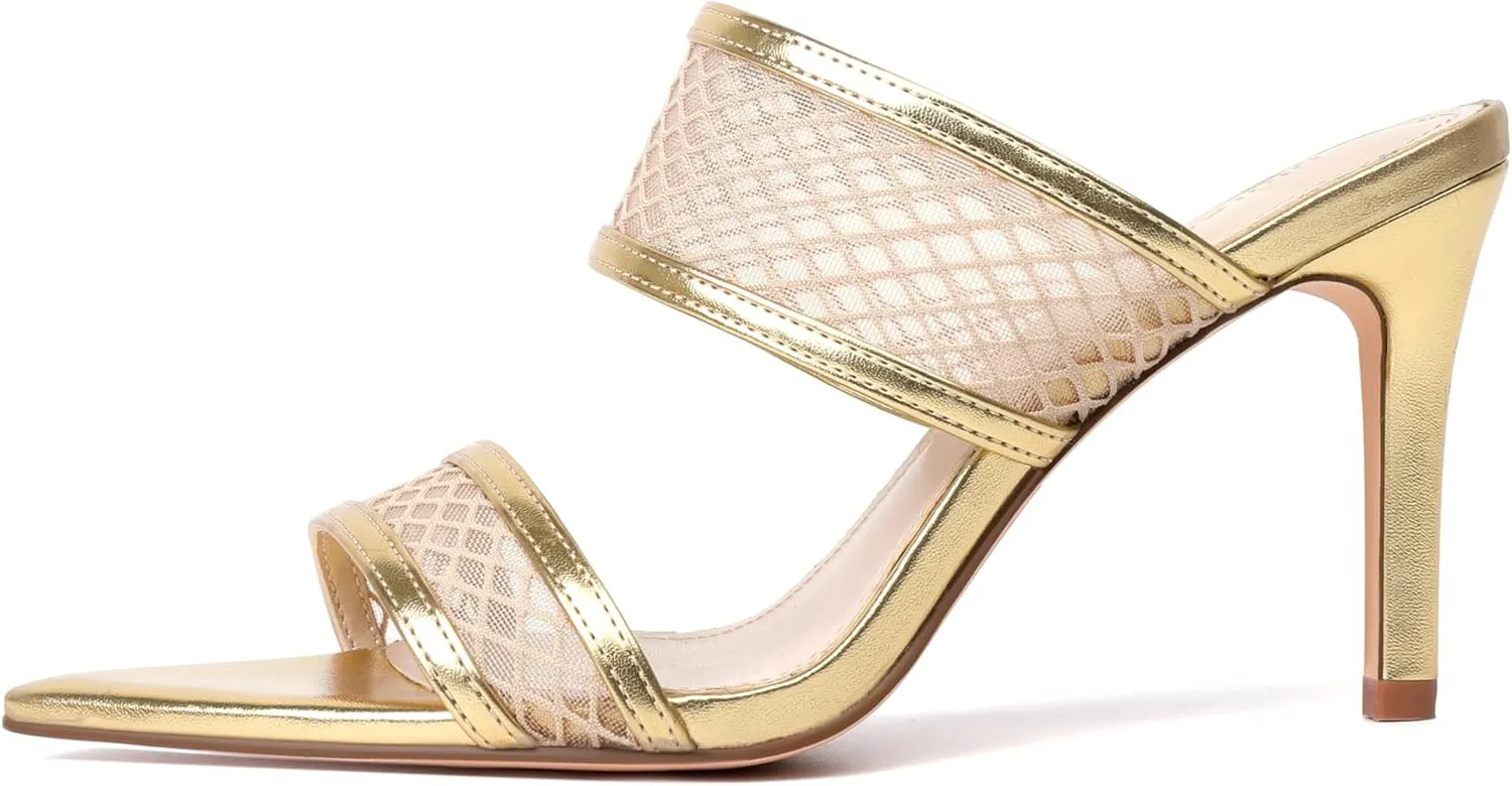 vivianly Clear Pointed Toe Heels Sandals Transparent Strap Stiletto High Heels Slip on Mules for Women