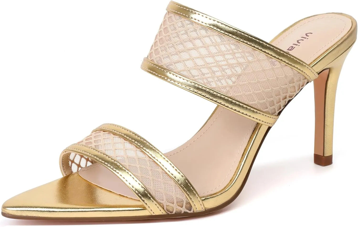 vivianly Clear Pointed Toe Heels Sandals Transparent Strap Stiletto High Heels Slip on Mules for Women