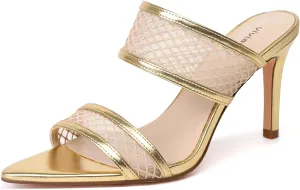 vivianly Clear Pointed Toe Heels Sandals Transparent Strap Stiletto High Heels Slip on Mules for Women