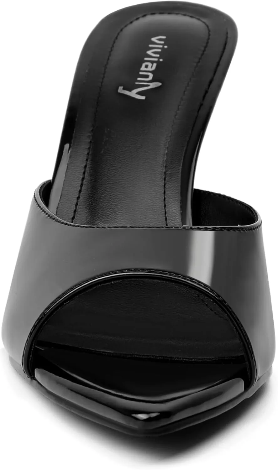 vivianly Clear Pointed Toe Heels Sandals Transparent Strap Stiletto High Heels Slip on Mules for Women