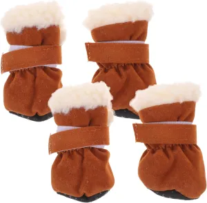 VOSAREA Dog Booties for Sizes 4 Pack Velvet Warm Snowproof Winter Booties Boot Protectors Easy On/Off Non-Slip