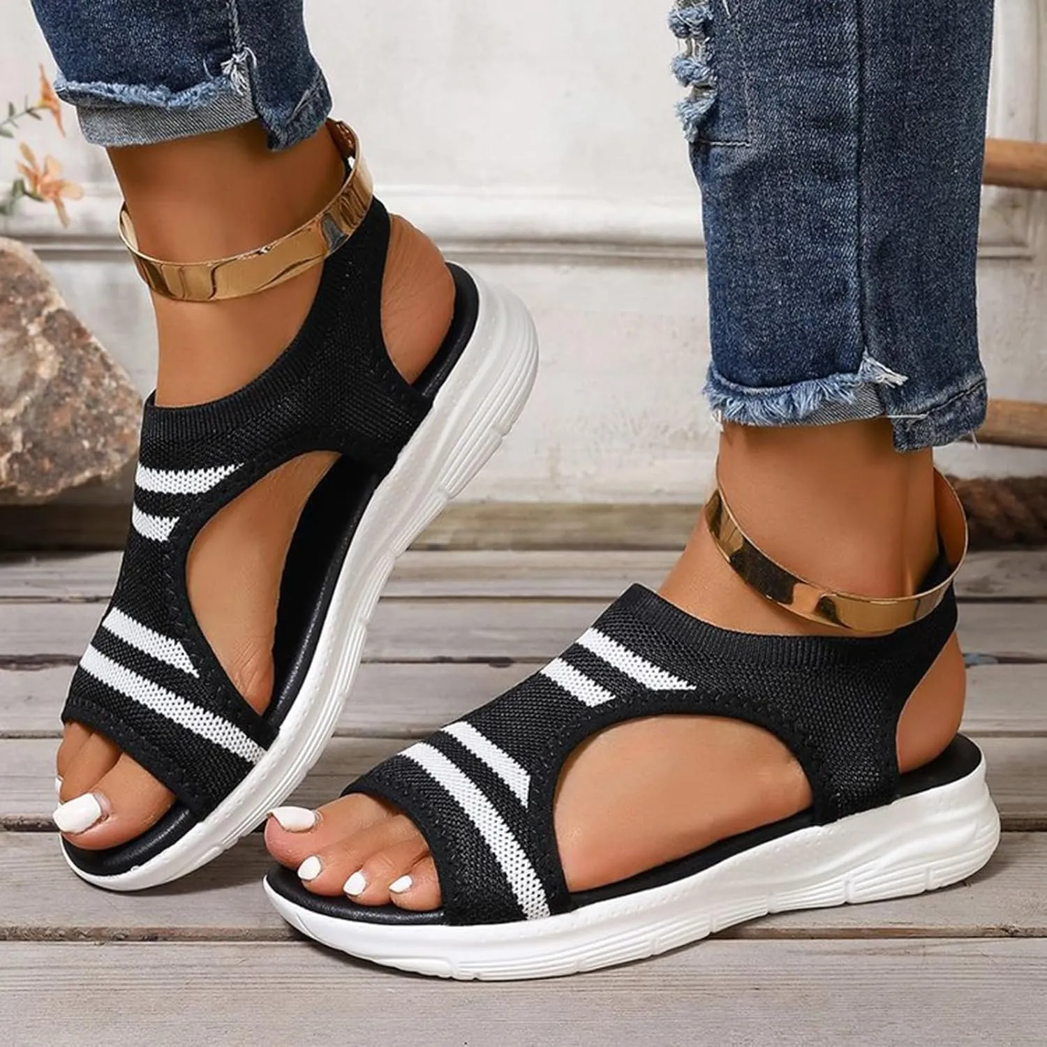 ﻿Walking Sandals Women,Orthopedic Sandals for Women Arch Support Hiking Sandals Outdoor Comfortable Lightweight Athletic Sandals with Hook and Loop Straps for Plantar Fasciitis