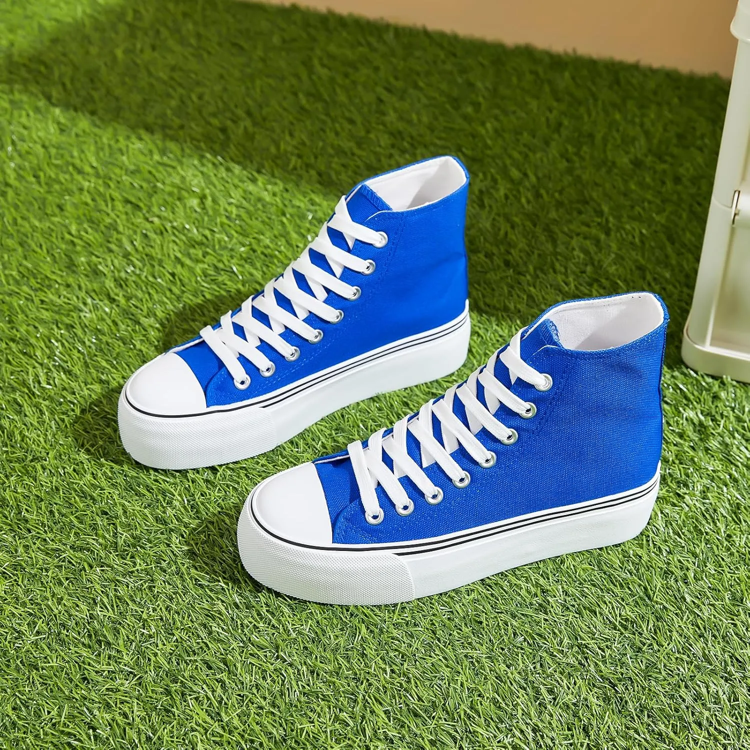 Waluzs Platform Sneakers for Women Womens Fashion High Top Sneakers Women's Canvas Platform Shoes Casual Lace Up Tennis Shoes