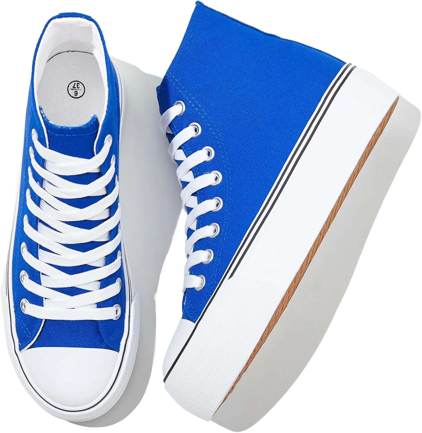 Waluzs Platform Sneakers for Women Womens Fashion High Top Sneakers Women's Canvas Platform Shoes Casual Lace Up Tennis Shoes