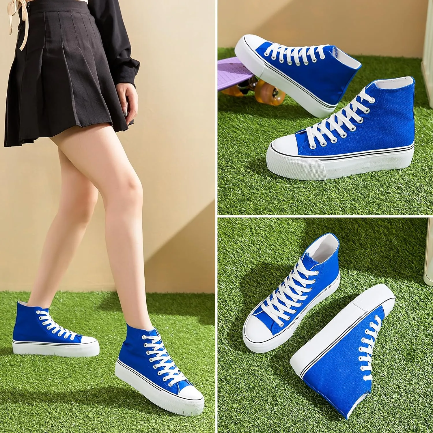 Waluzs Platform Sneakers for Women Womens Fashion High Top Sneakers Women's Canvas Platform Shoes Casual Lace Up Tennis Shoes