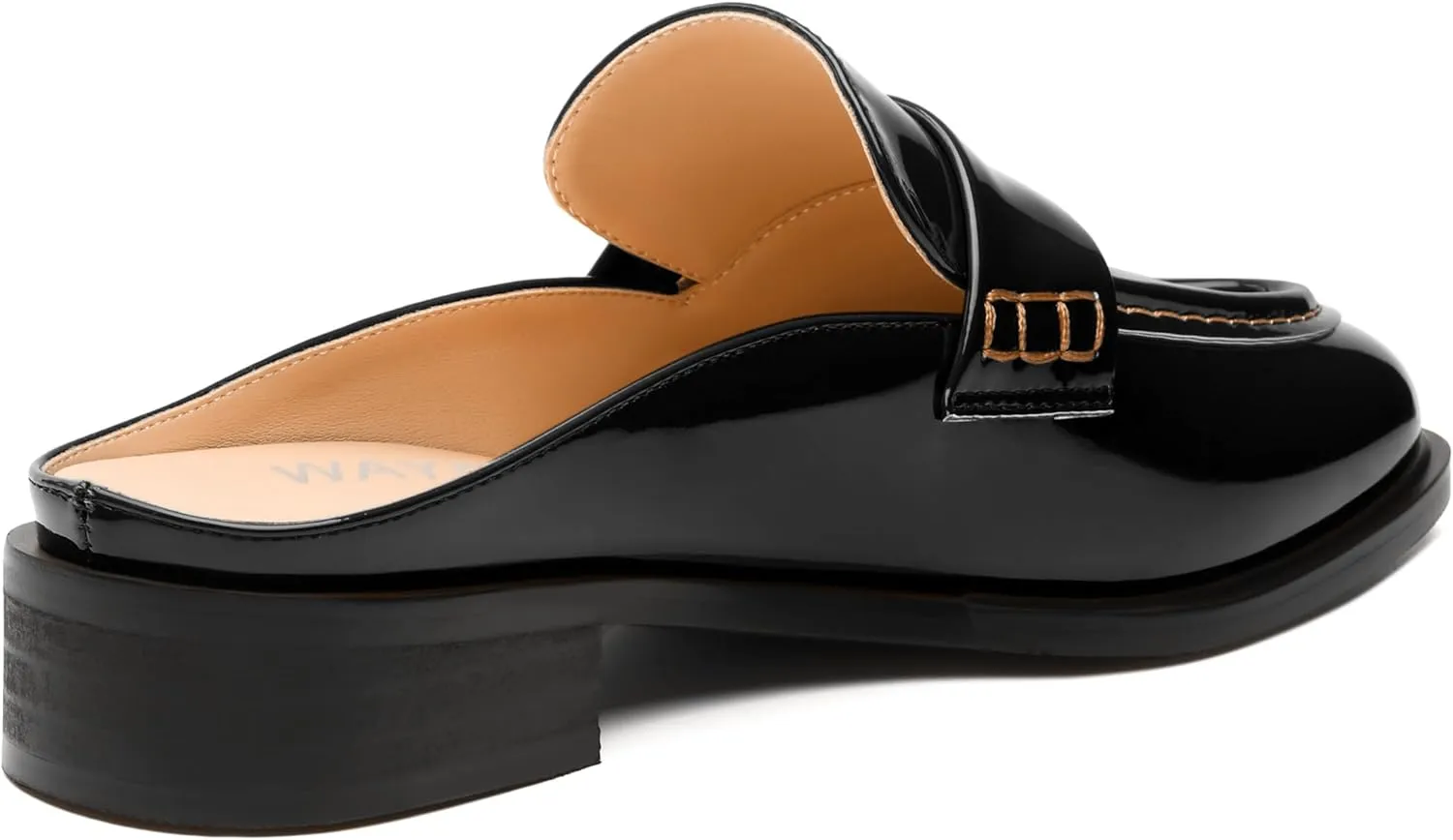 WAYDERNS Mules for Women Low Block Heel Closed Round Toe Patent Slip on Backless Mules Shoes Comfortable Casual Classic Shopping Dating Party Slides Loafer Shoes 1.4 Inch