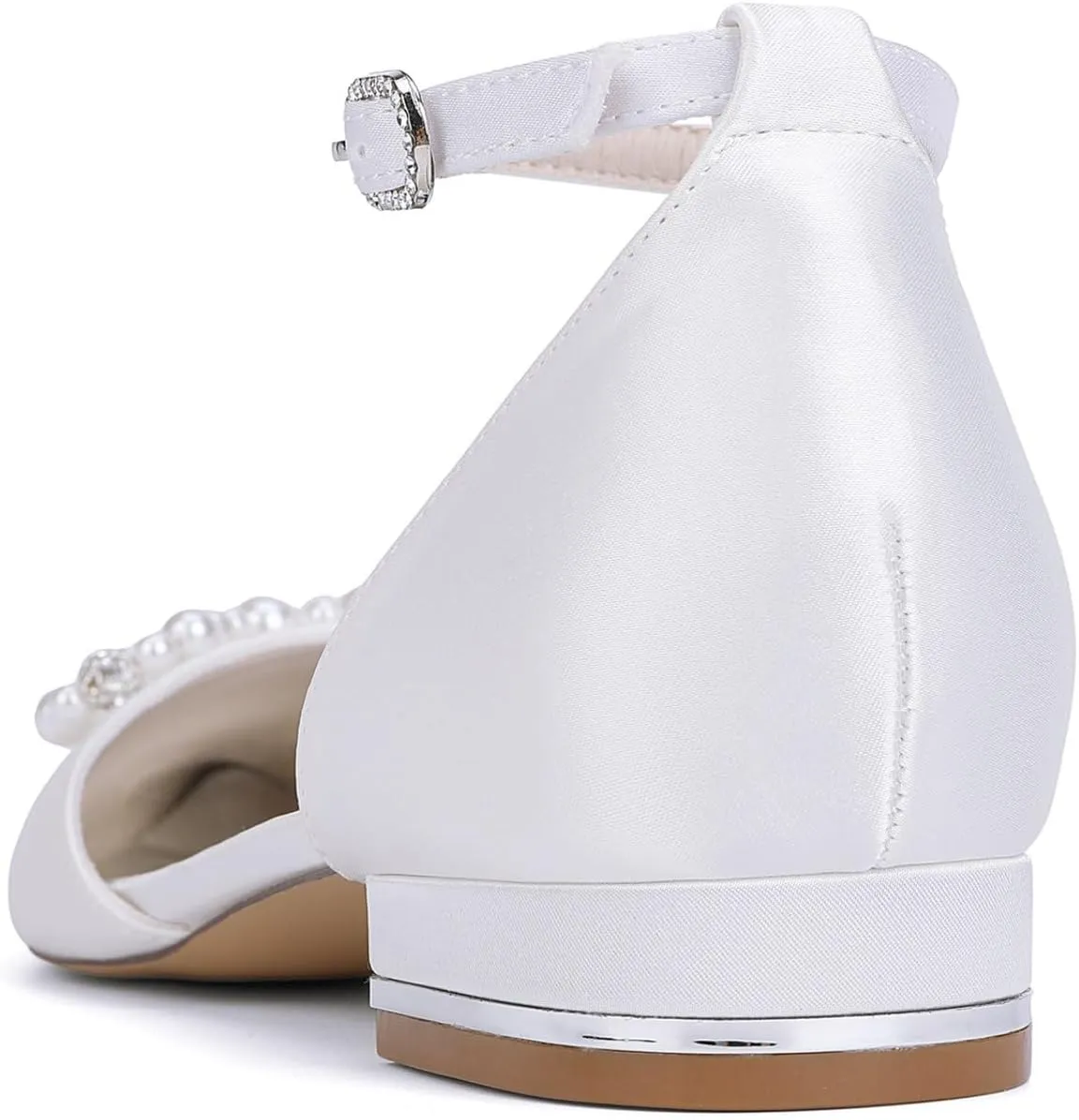 Wedding Bridal Shoes Women's Elegant Pointed Toe Satin Bridal Dress Flats Shoes 2.5Cm