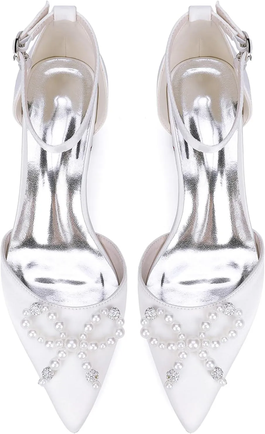 Wedding Bridal Shoes Women's Elegant Pointed Toe Satin Bridal Dress Flats Shoes 2.5Cm