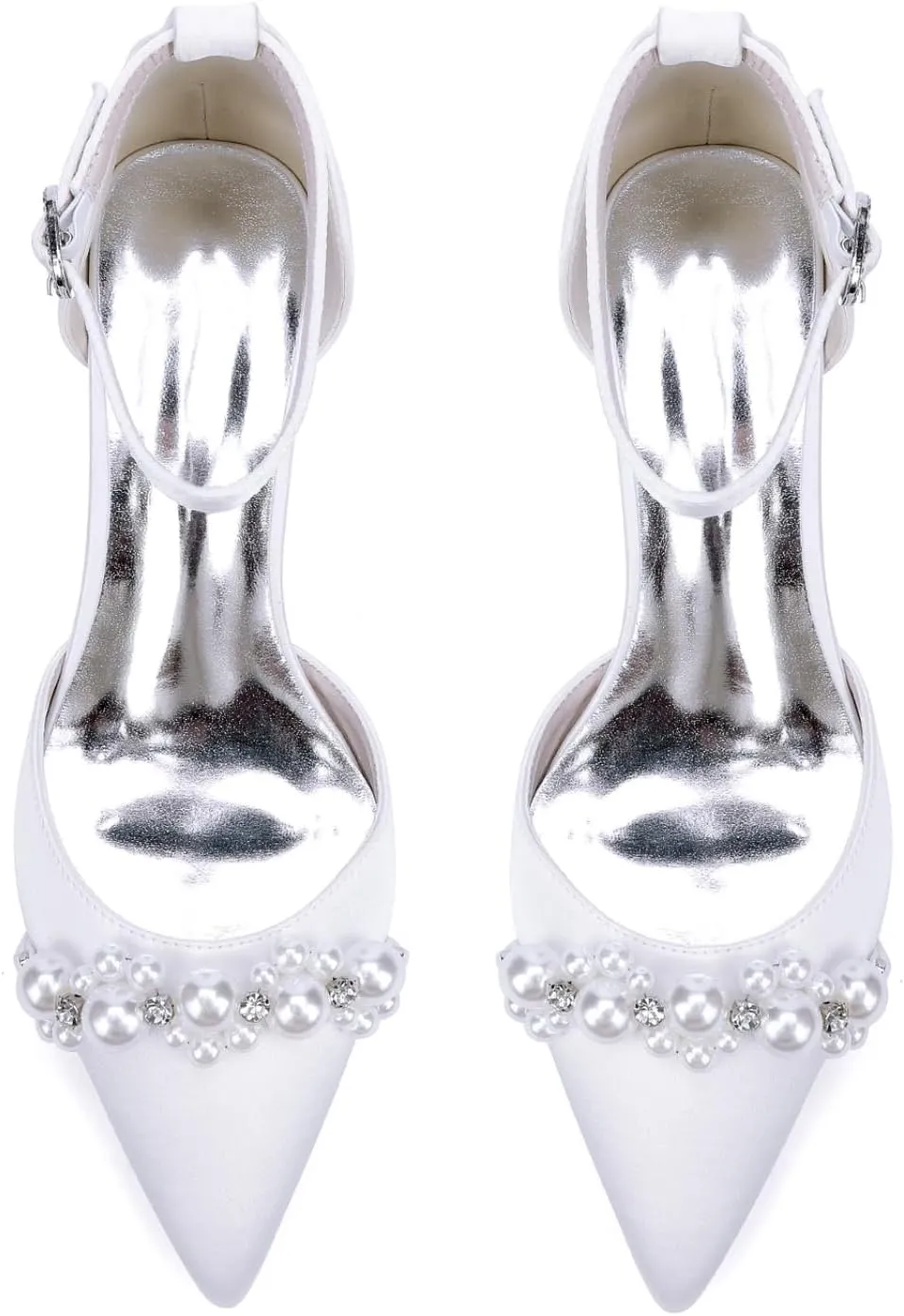 Wedding Bridal Shoes Womens Pointed Toe Pumps Shoes Bridal Ankle Strap Chunky Low Heels 4.5Cm