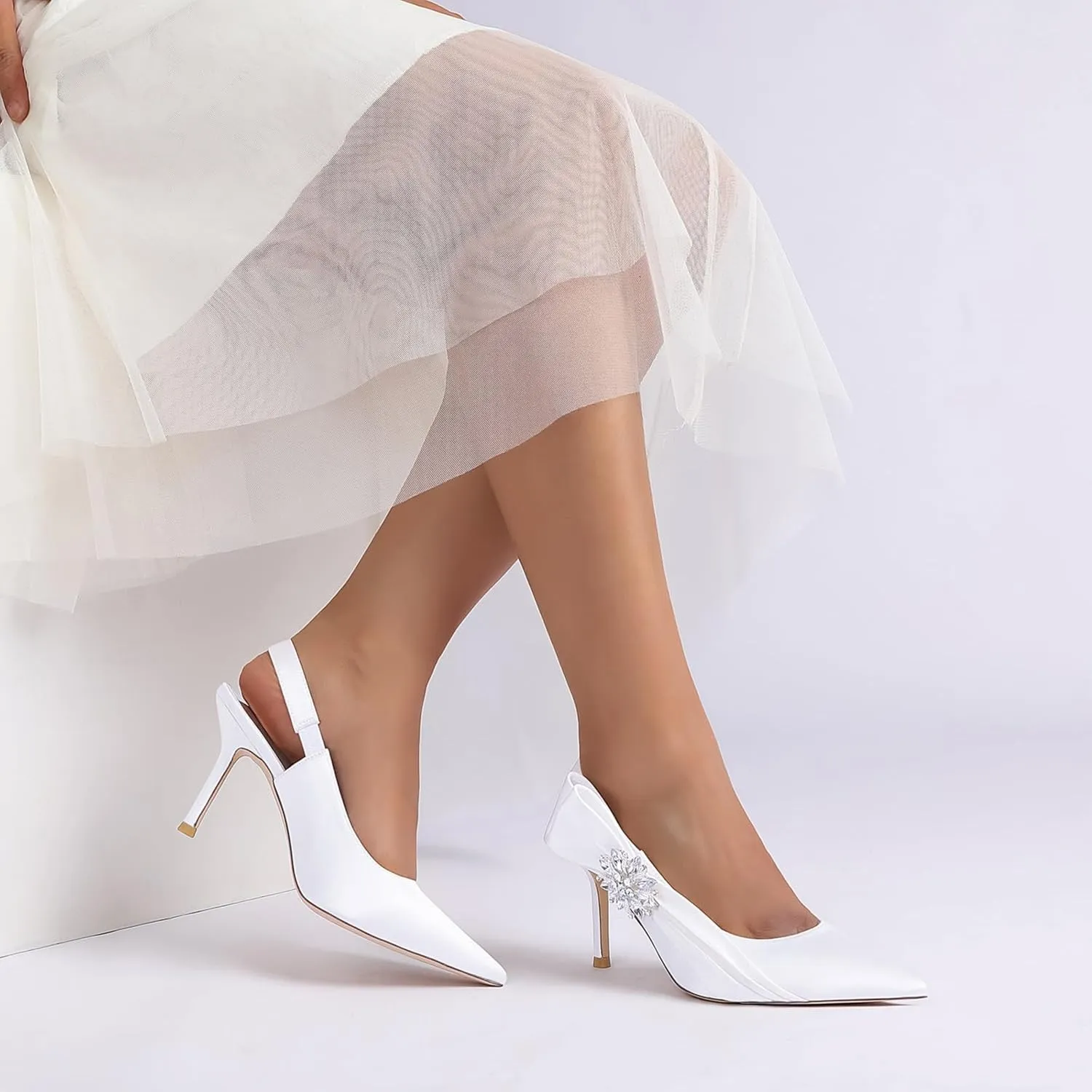 Wedding Bridal Shoes Women's Pump Bridal Stiletto Sandals Pointed Toe Party Slingback High Heels 8.5Cm