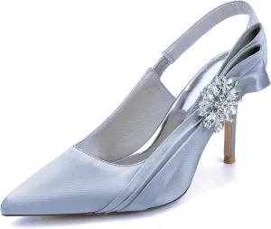 Wedding Bridal Shoes Women's Pump Bridal Stiletto Sandals Pointed Toe Party Slingback High Heels 8.5Cm
