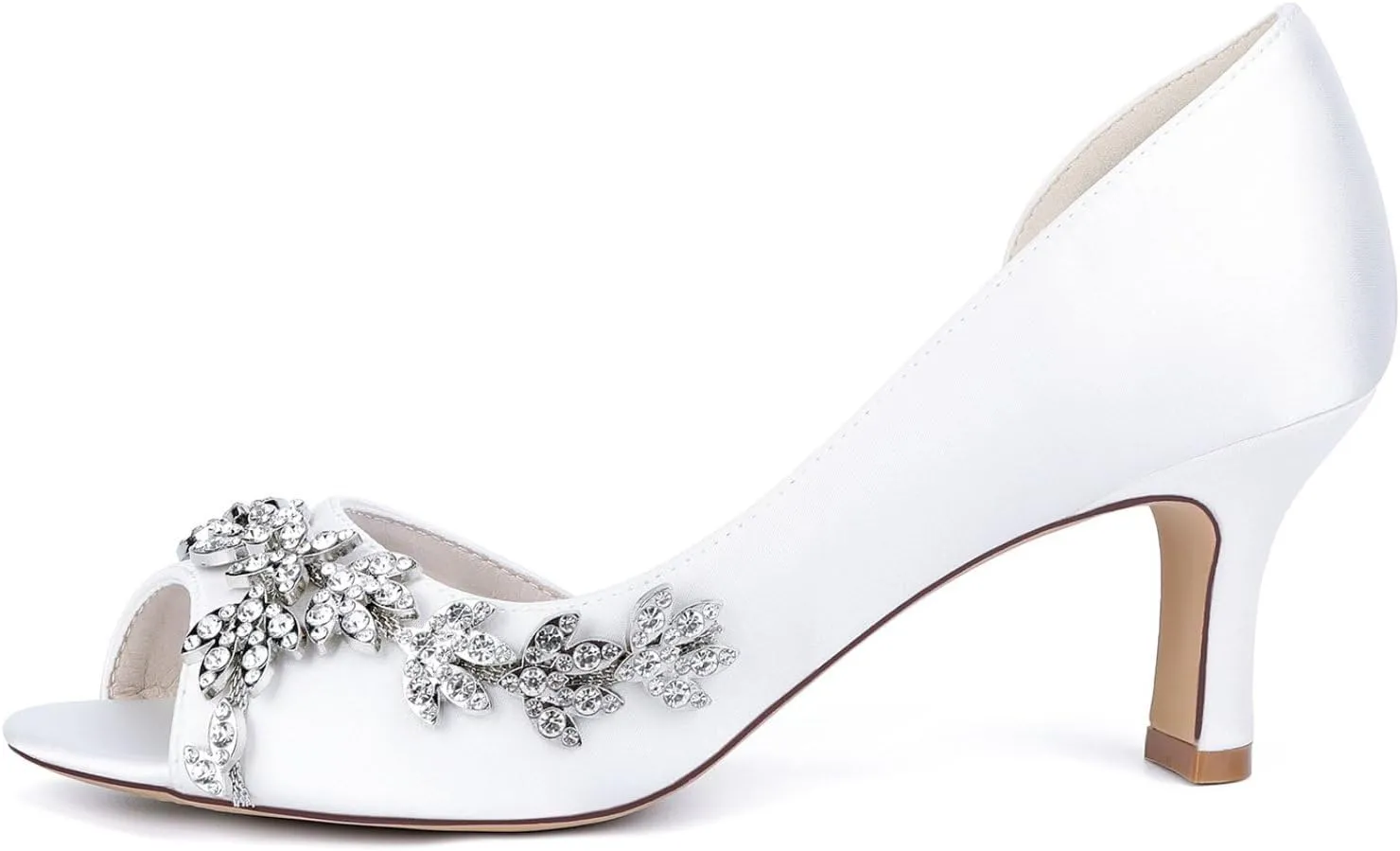 Wedding Bridal Shoes Women's Satin Dress Bridal Slip-On Low Heel High Heels Wedding Fish Mouth Mid Heel Sandals 6.5Cm