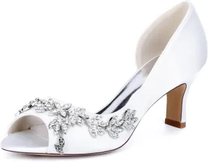 Wedding Bridal Shoes Women's Satin Dress Bridal Slip-On Low Heel High Heels Wedding Fish Mouth Mid Heel Sandals 6.5Cm