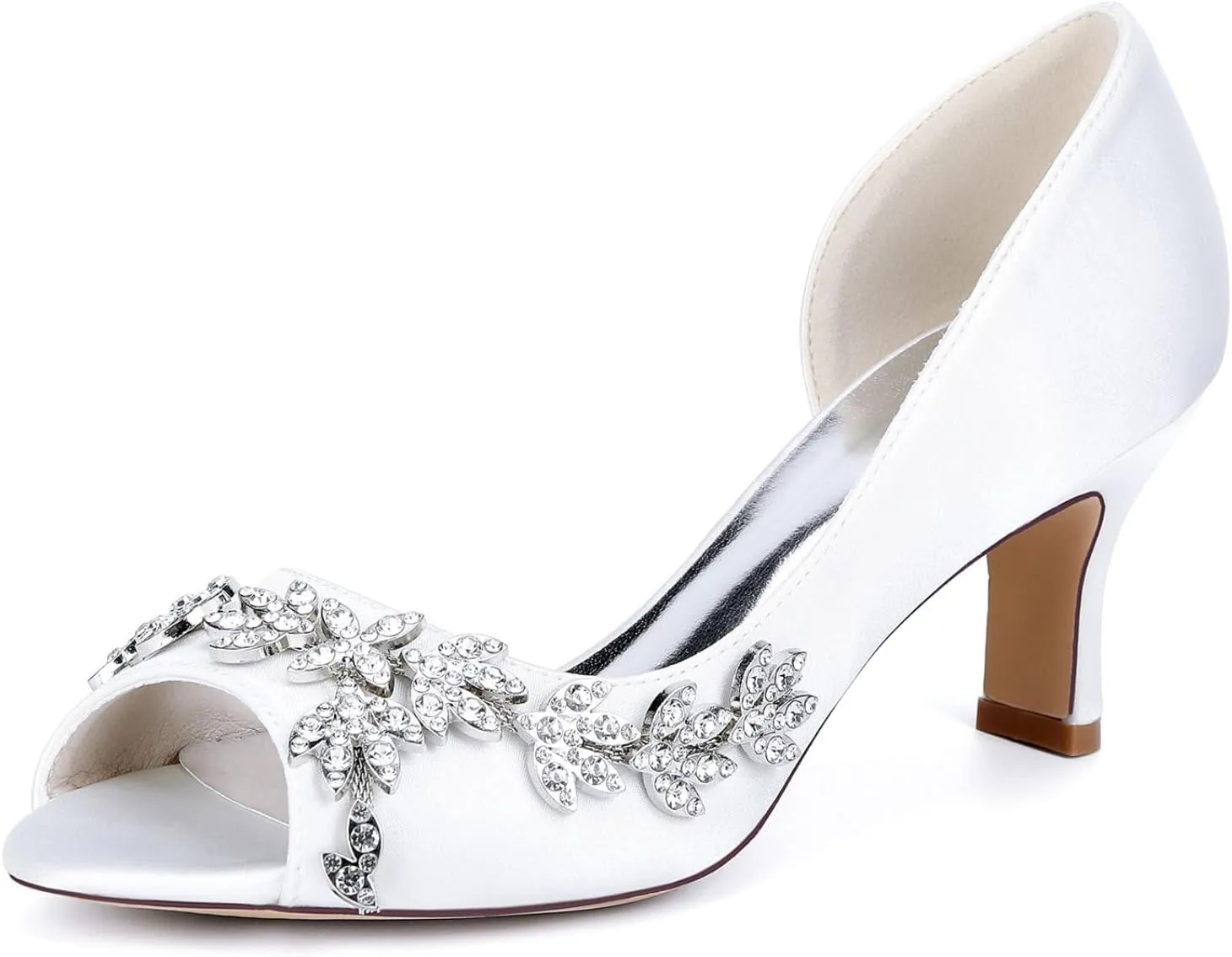 Wedding Bridal Shoes Women's Satin Dress Bridal Slip-On Low Heel High Heels Wedding Fish Mouth Mid Heel Sandals 6.5Cm