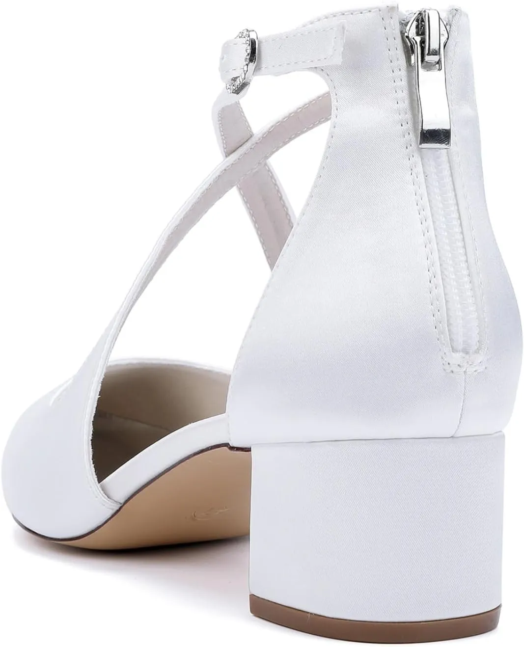 Wedding Bridal Shoes Women's Satin Pointed Toe Low Block Heels Bridal Prom Party Dress High Heels 4.5Cm