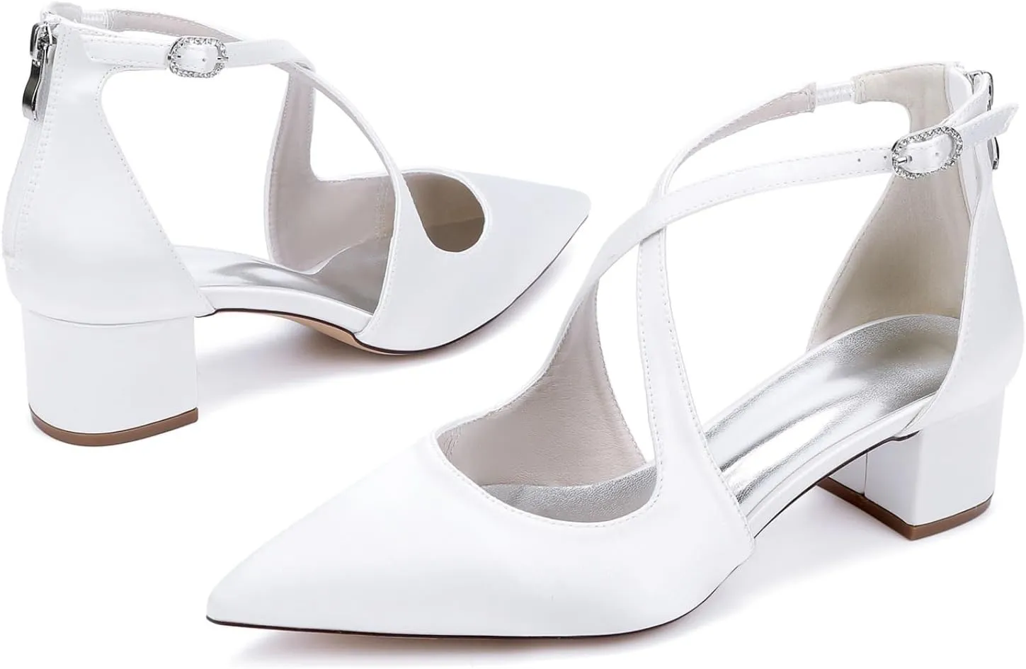 Wedding Bridal Shoes Women's Satin Pointed Toe Low Block Heels Bridal Prom Party Dress High Heels 4.5Cm