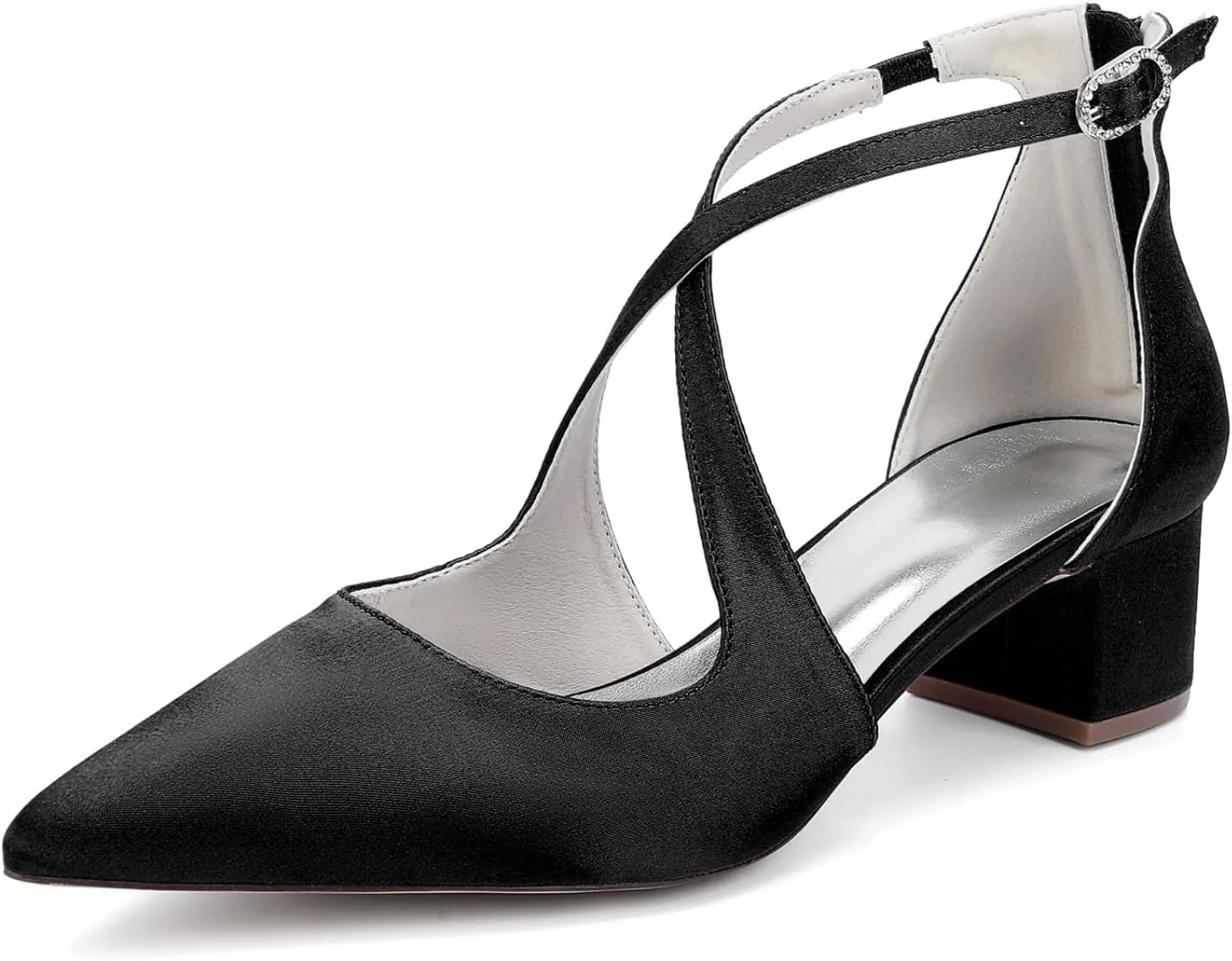 Wedding Bridal Shoes Women's Satin Pointed Toe Low Block Heels Bridal Prom Party Dress High Heels 4.5Cm
