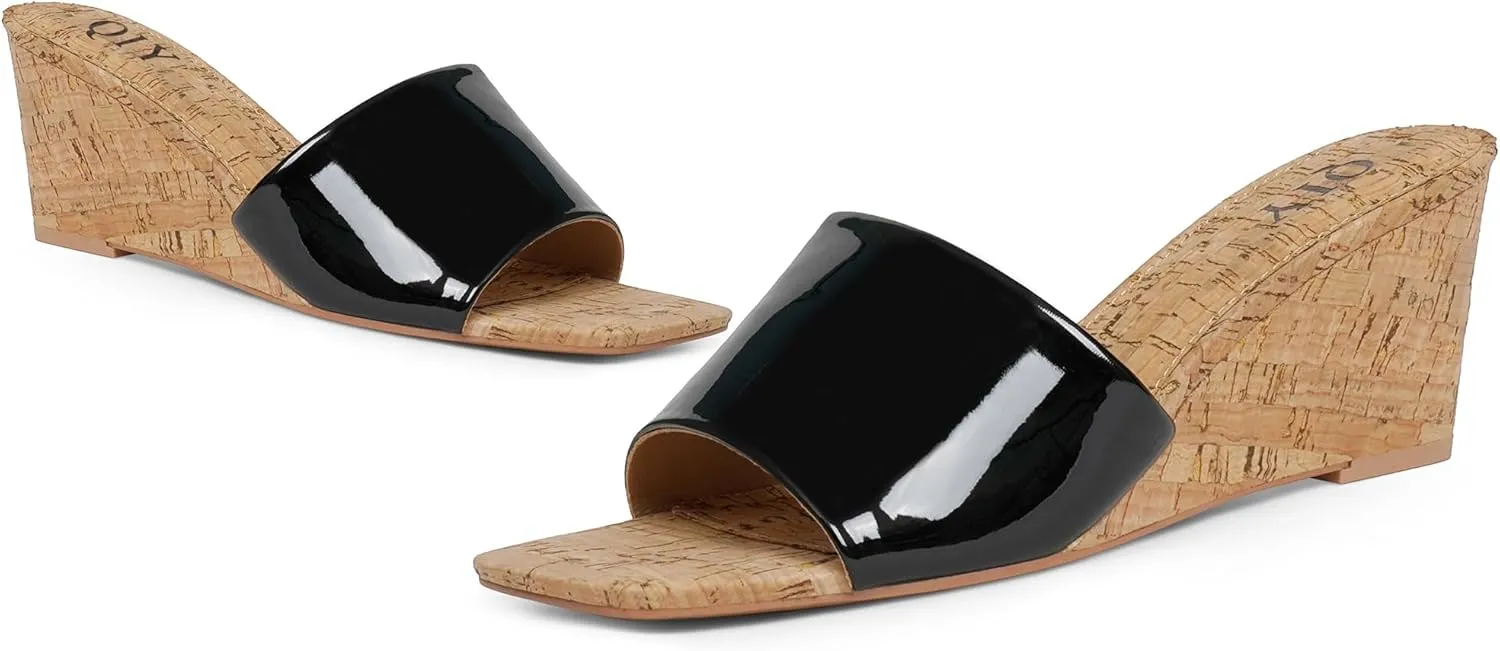 Wedge Sandals for Women Open Toe Wedge Heels for Women Square Toe Wedge Mules