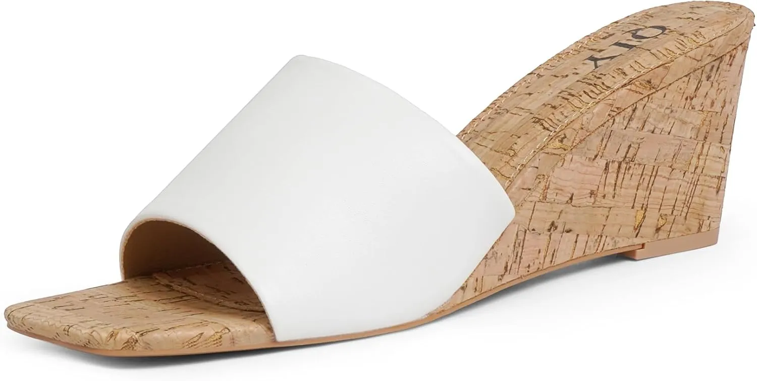 Wedge Sandals for Women Open Toe Wedge Heels for Women Square Toe Wedge Mules