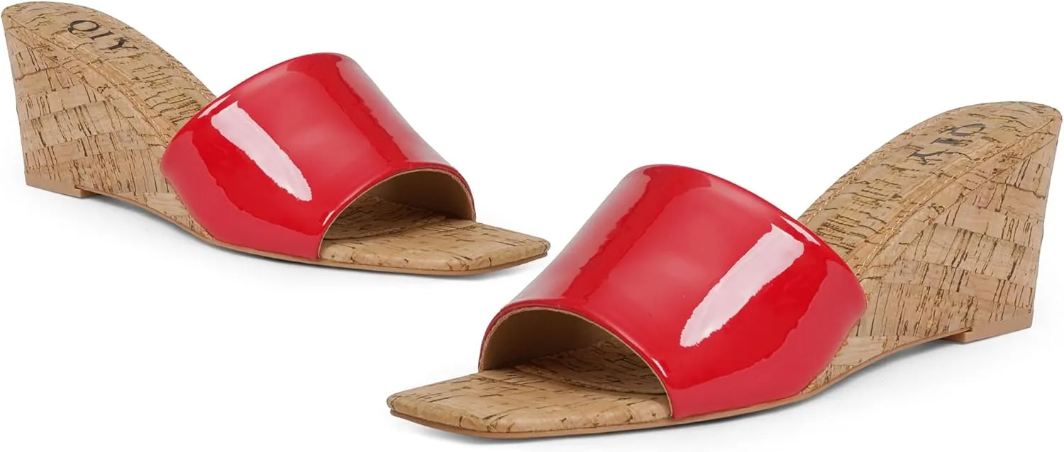 Wedge Sandals for Women Open Toe Wedge Heels for Women Square Toe Wedge Mules