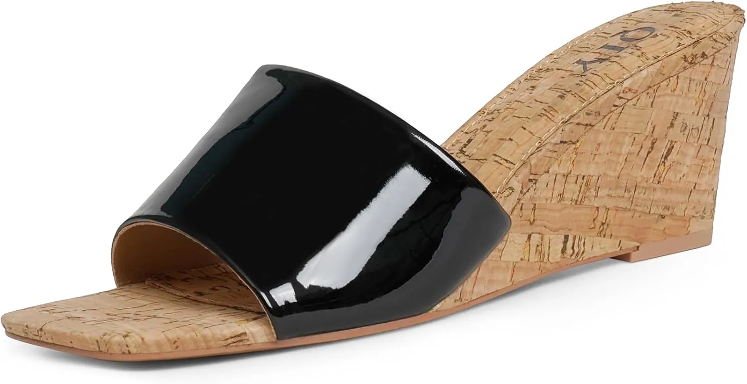 Wedge Sandals for Women Open Toe Wedge Heels for Women Square Toe Wedge Mules