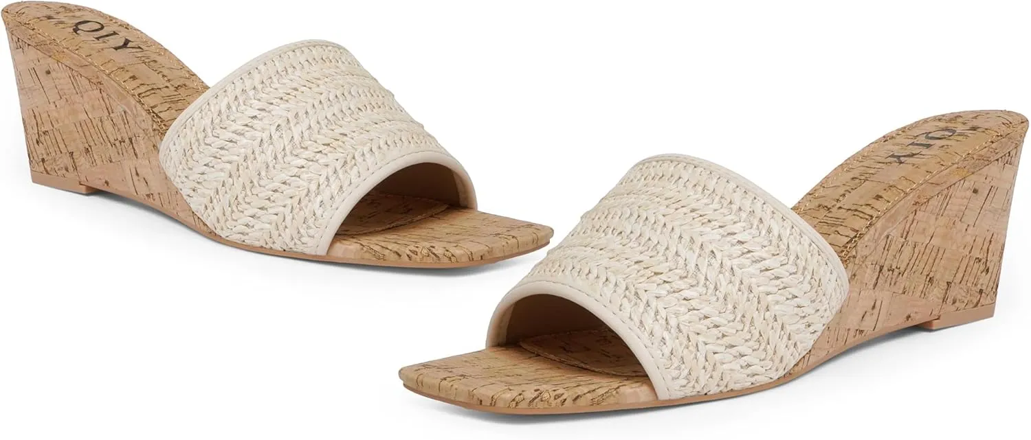 Wedge Sandals for Women Open Toe Wedge Heels for Women Square Toe Wedge Mules