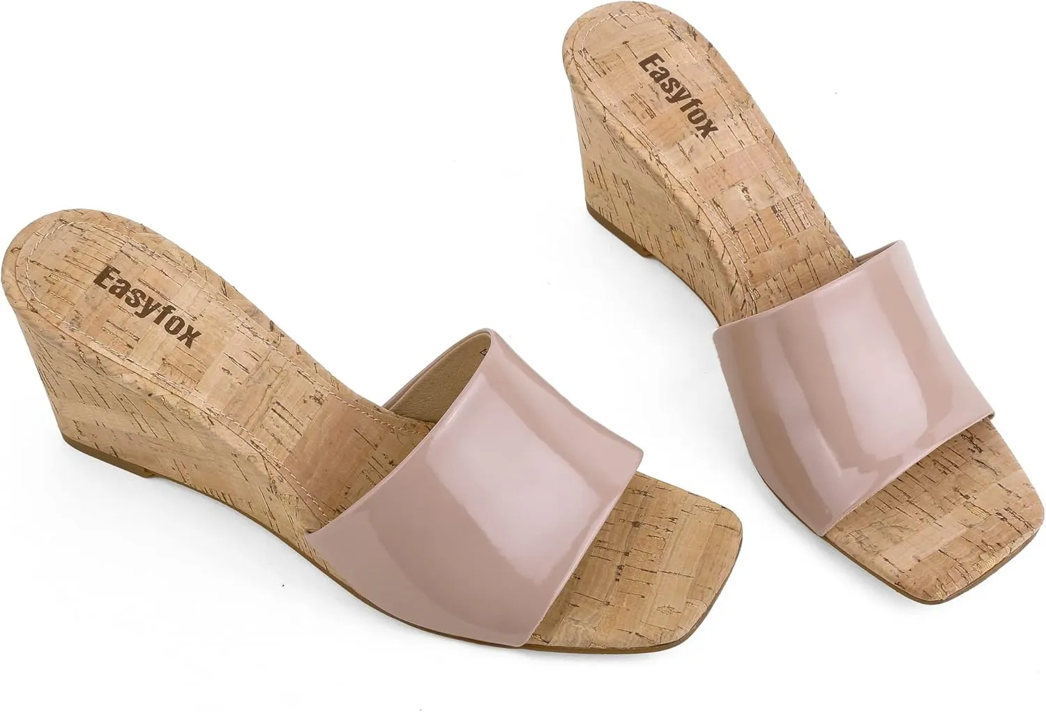 Wedge Sandals for Women Open Toe Wedge Heels Womens High Heel Sandal Square Toe Heeled Wedge Sandals Wood Grain Slip on Wedge Mules