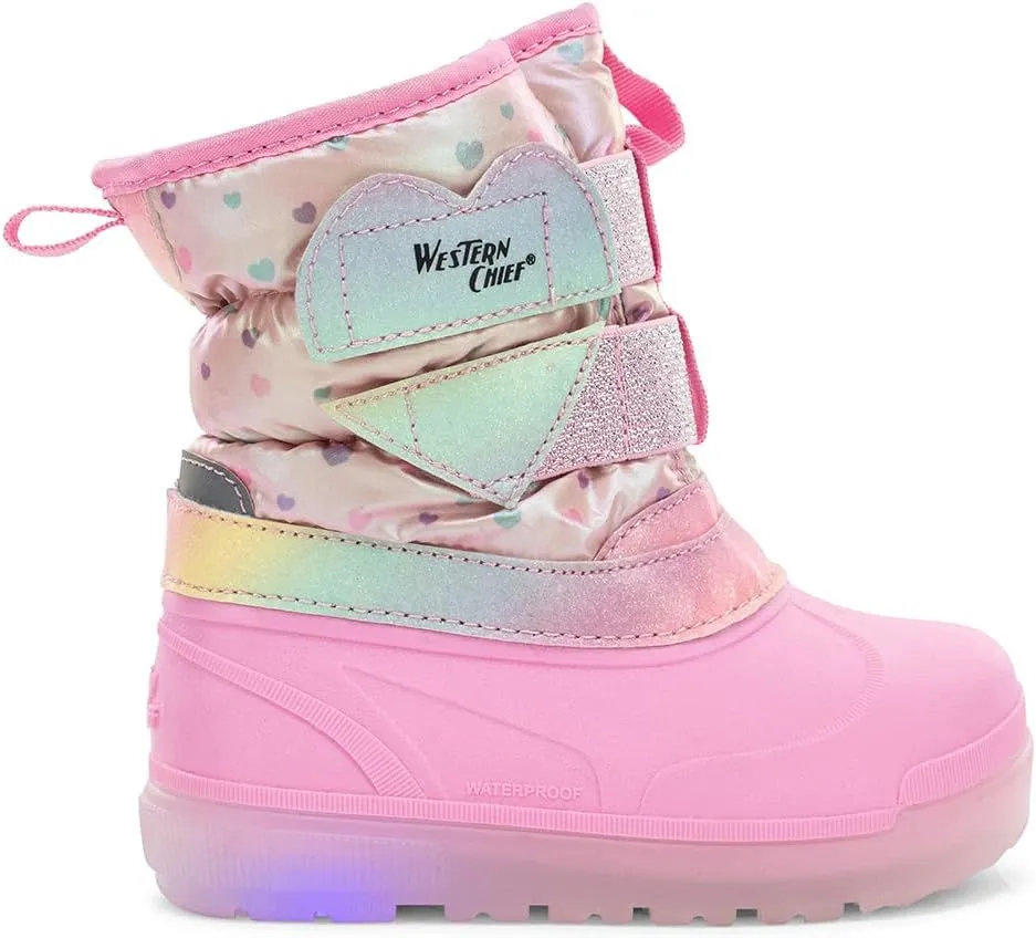 Western Chief Kids Denali Lighted Faux Fur Cold Weather Boots – Waterproof Snow Boots with Reflective Glitter, Warm and Cozy Winter Boots for Toddlers and Kids