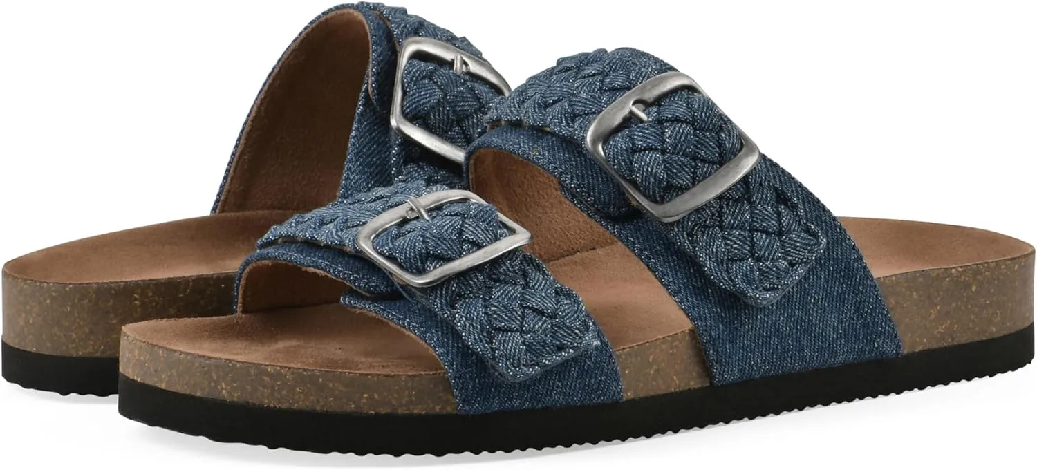 WHITE MOUNTAIN Women's Hey Hey Braided Double-Buckle Signature Comfort-Molded Footbed Sandal