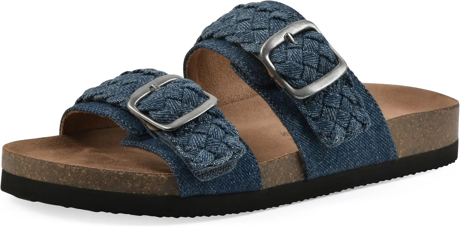 WHITE MOUNTAIN Women's Hey Hey Braided Double-Buckle Signature Comfort-Molded Footbed Sandal