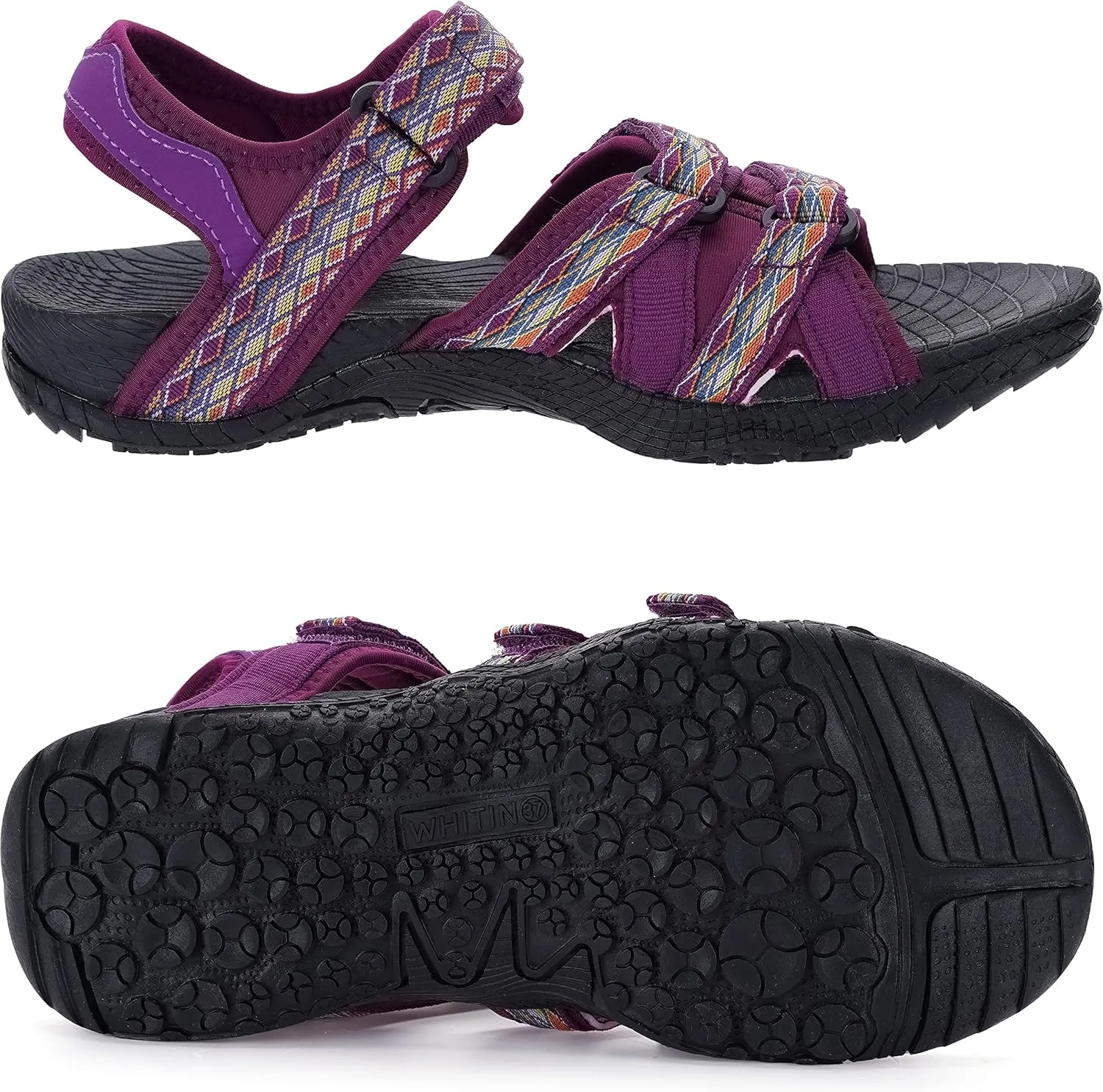 WHITIN Women’s Hiking Sandals with Arch Support | Adjustable Hook and Loop Straps | Durable Sport Sandals for Outdoor Adventure