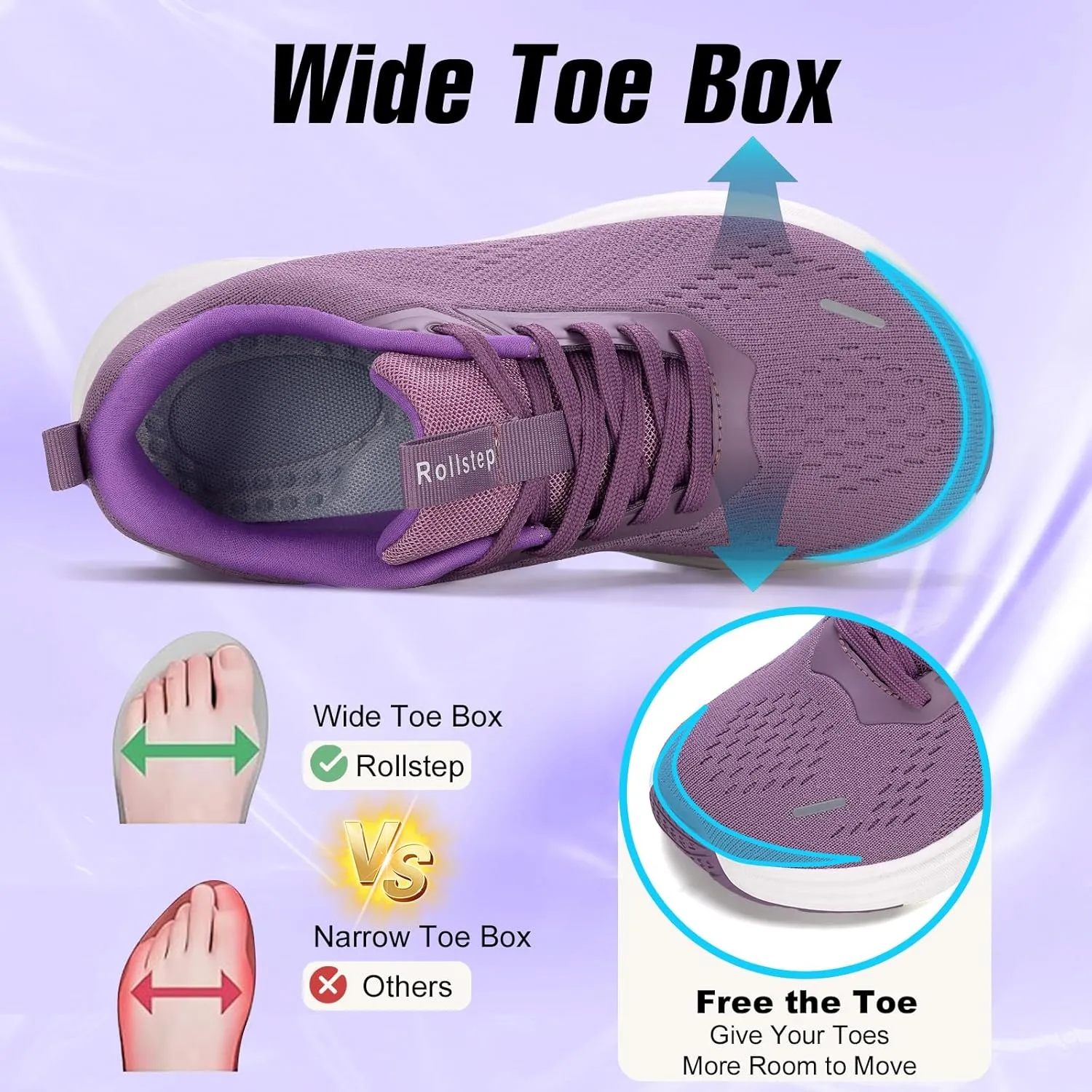 Wide Toe Box Shoes Women Sneakers Extra Wide Width Arch Support Non-Slip Tennis Athletic Ultralight Running Shoes for Women Walking Diabetic Plantar Fasciitis Footwear 6-12