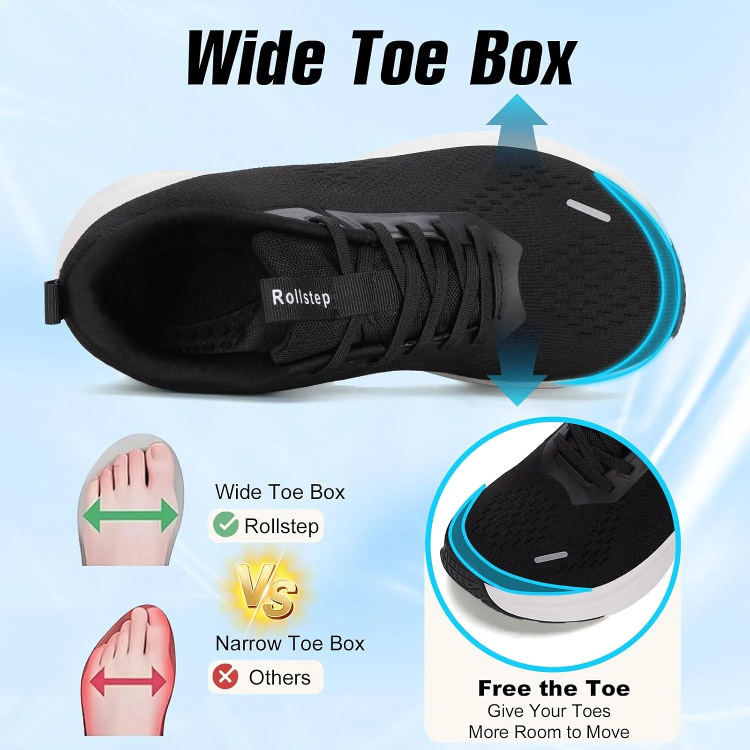 Wide Toe Box Shoes Women Sneakers Extra Wide Width Arch Support Non-Slip Tennis Athletic Ultralight Running Shoes for Women Walking Diabetic Plantar Fasciitis Footwear 6-12