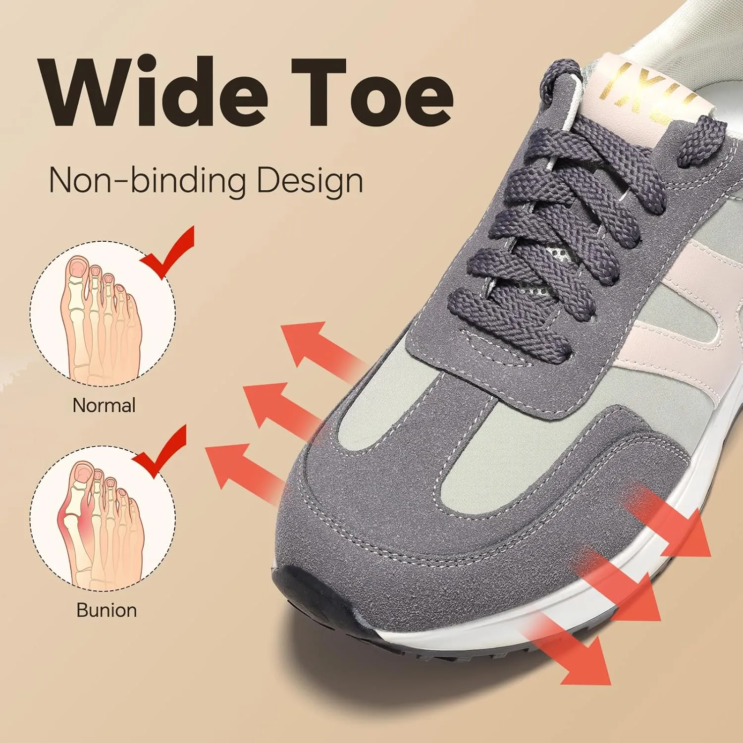 Wide Toe Box Shoes Women Wide Fashion Sneakers Comfortable Casual Walking Non-Slip Memory Foam Tennis Shoes Genuine Suede Sneakers