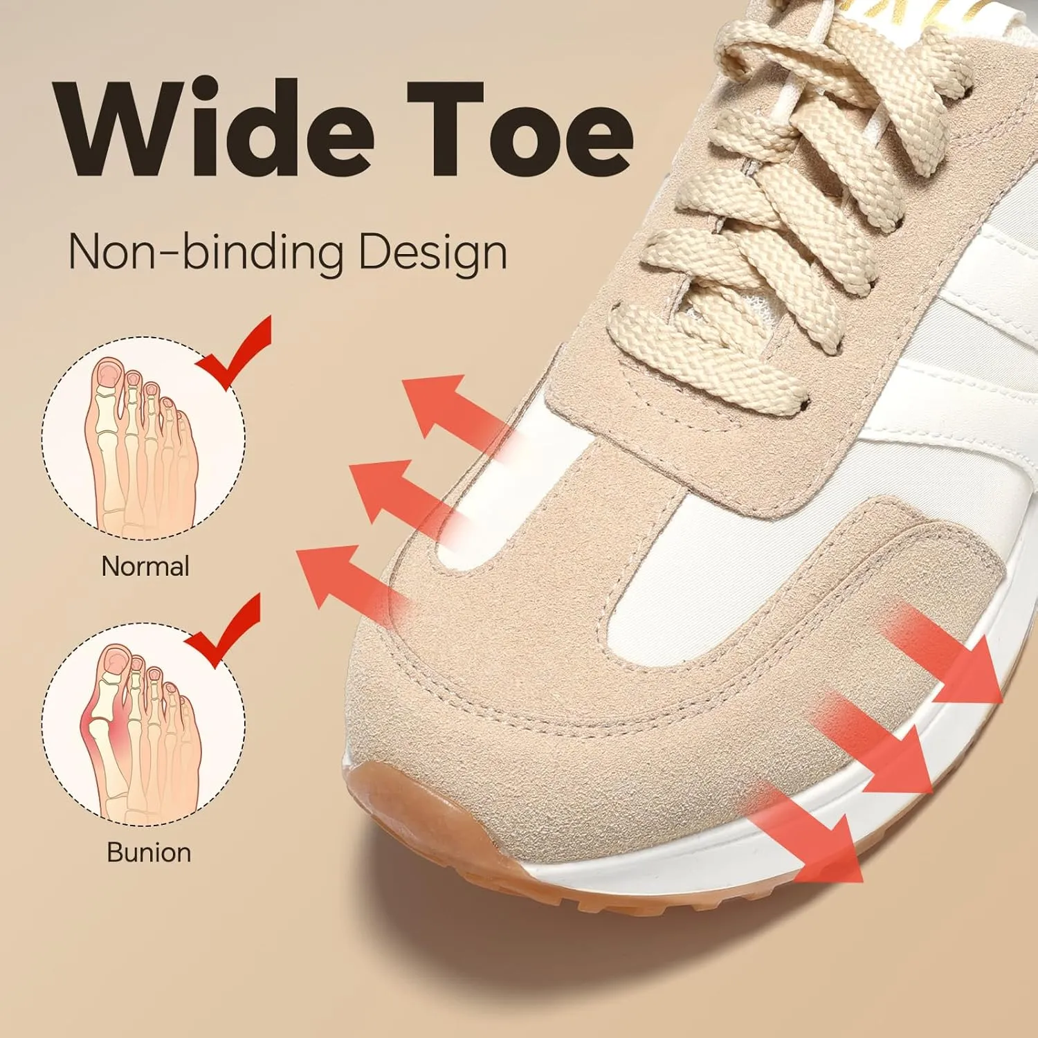 Wide Toe Box Shoes Women Wide Fashion Sneakers Comfortable Casual Walking Non-Slip Memory Foam Tennis Shoes Genuine Suede Sneakers