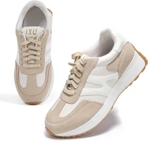 Wide Toe Box Shoes Women Wide Fashion Sneakers Comfortable Casual Walking Non-Slip Memory Foam Tennis Shoes Genuine Suede Sneakers