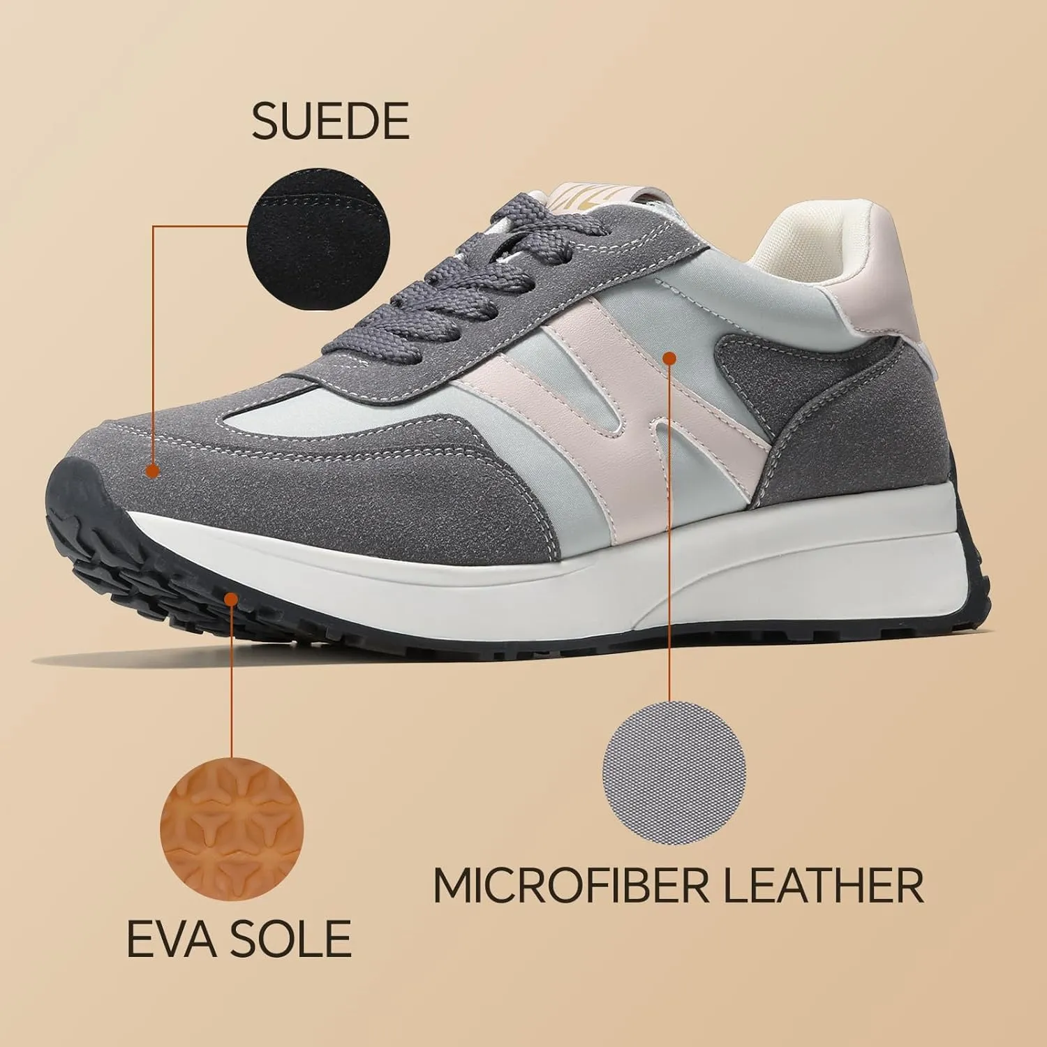 Wide Toe Box Shoes Women Wide Fashion Sneakers Comfortable Casual Walking Non-Slip Memory Foam Tennis Shoes Genuine Suede Sneakers