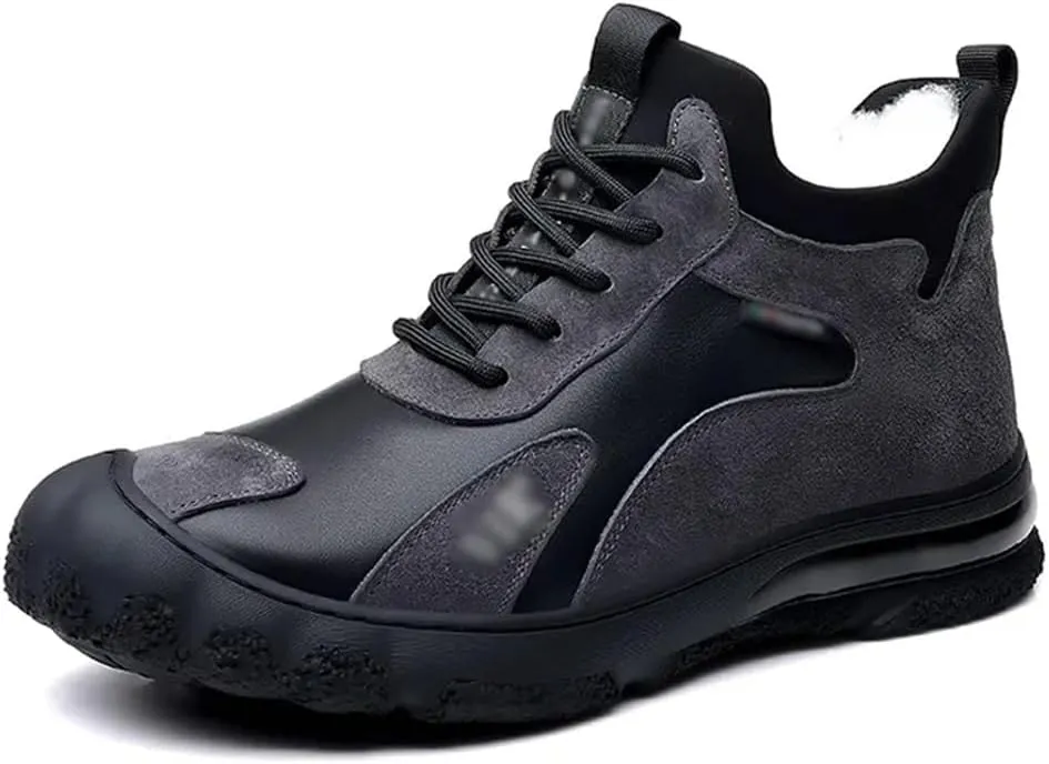 Winter Warm Leather Shoes Men's Cotton Shoes High Top Plus Fleece Sneakers Casual Woolen Leather Boots Men(41 Code)