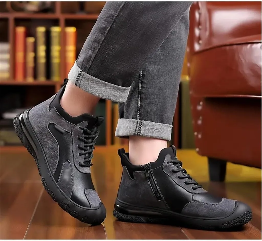 Winter Warm Leather Shoes Men's Cotton Shoes High Top Plus Fleece Sneakers Casual Woolen Leather Boots Men(41 Code)