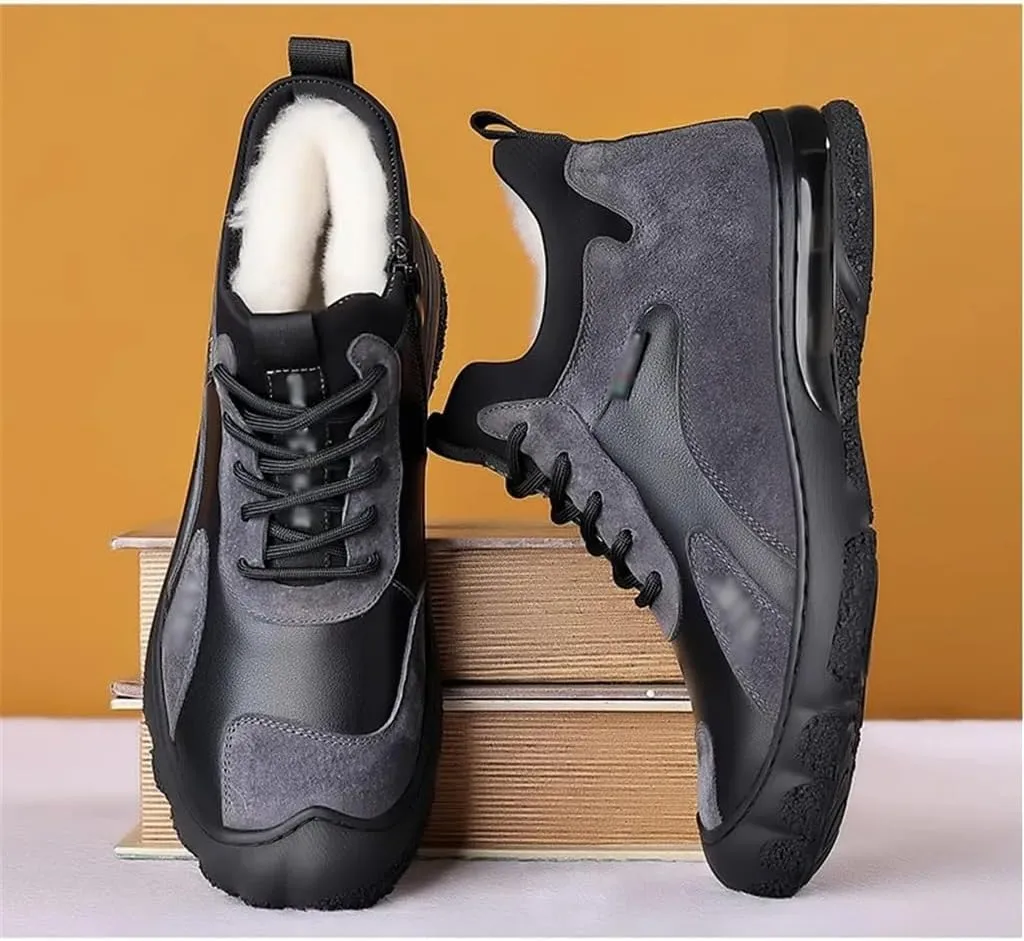 Winter Warm Leather Shoes Men's Cotton Shoes High Top Plus Fleece Sneakers Casual Woolen Leather Boots Men(41 Code)