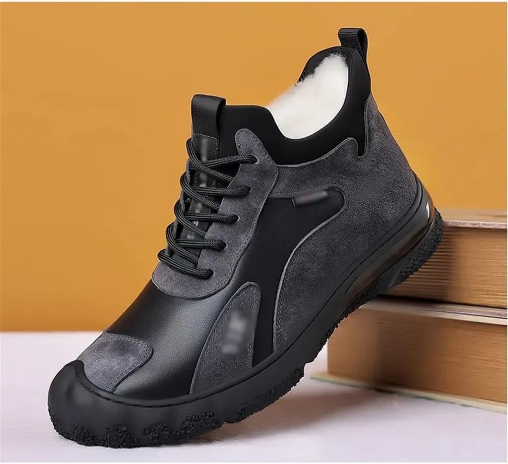 Winter Warm Leather Shoes Men's Cotton Shoes High Top Plus Fleece Sneakers Casual Woolen Leather Boots Men(41 Code)
