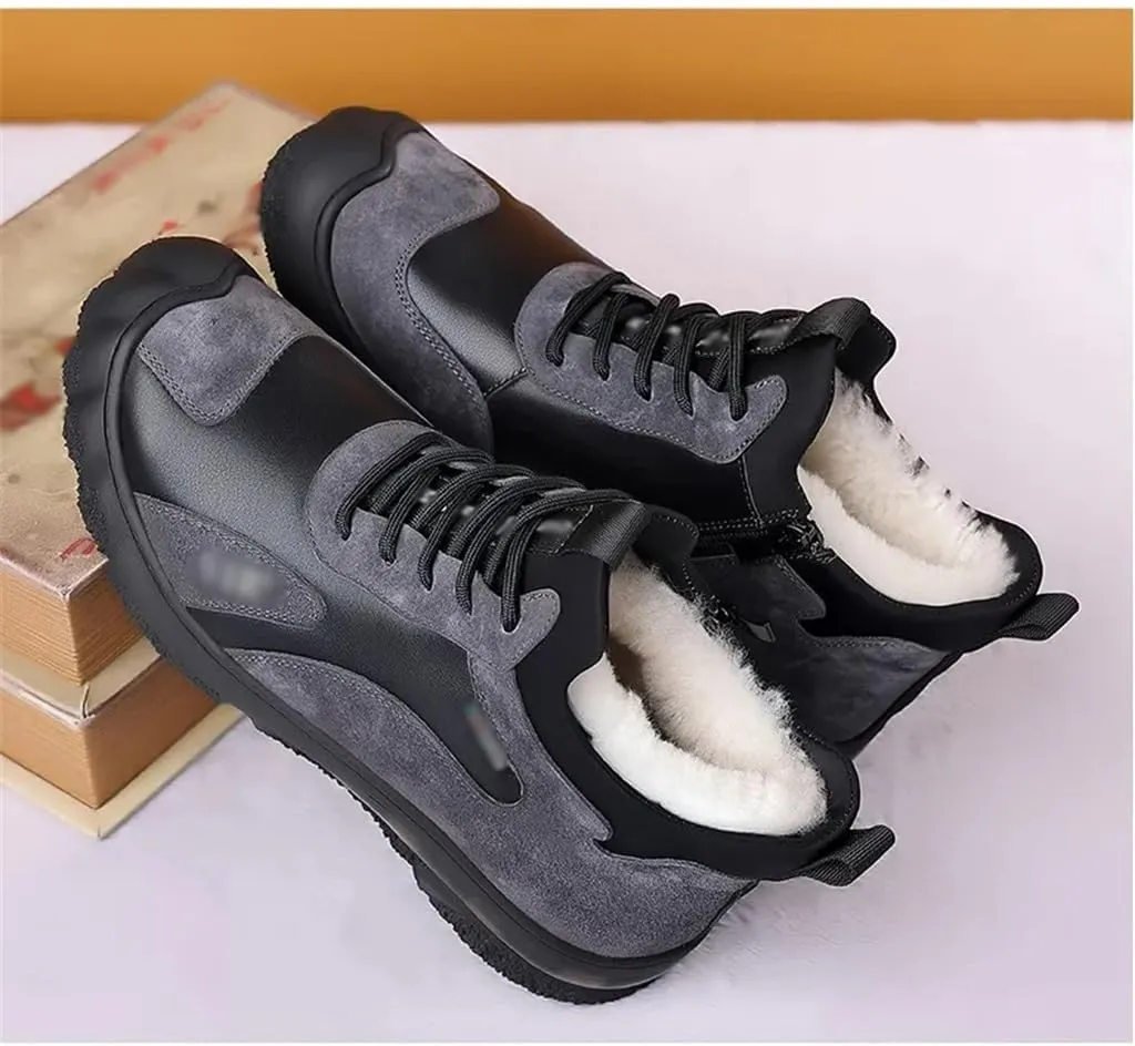 Winter Warm Leather Shoes Men's Cotton Shoes High Top Plus Fleece Sneakers Casual Woolen Leather Boots Men(41 Code)